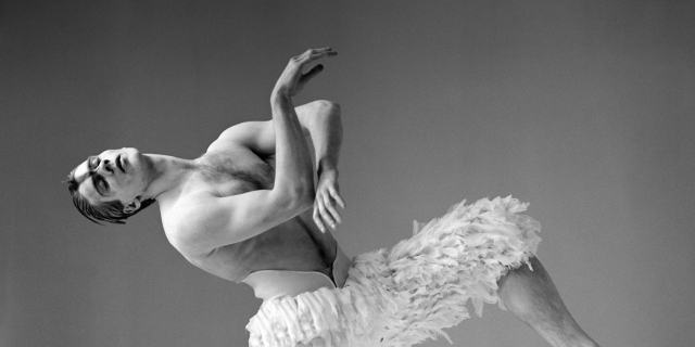 A 1995 black and white studio shot of Adam Cooper as The Swan