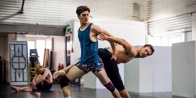 Dominic North as The Prince, Max Westwell as The Swan in rehearsals for Matthew Bourne's Swan Lake