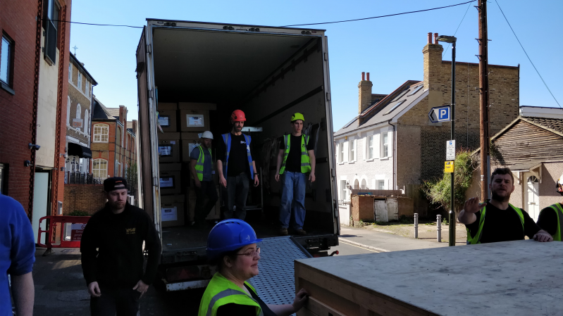 Unloading the trailers